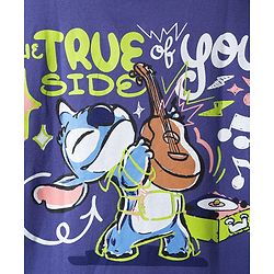 Pine Kids Disney Terry Knit Half Drop Shoulder Sleeves Oversized T-Shirt with Front & Back Lilo n Stitch Graphics - Purple