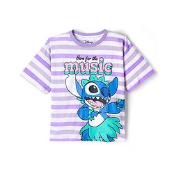 Pine KIds Disney Single Jersey Knit Over Sized Drop Shoulder Half Sleeves T-Shirt & Shorts Set with Lilo & Stitch Print - Lilac