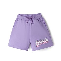 Pine KIds Disney Single Jersey Knit Over Sized Drop Shoulder Half Sleeves T-Shirt & Shorts Set with Lilo & Stitch Print - Lilac