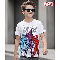 Pine Kids Marvel Cotton Knit Half Sleeves T-Shirt with Avengers Graphics -White