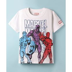 Pine Kids Marvel Cotton Knit Half Sleeves T-Shirt with Avengers Graphics -White