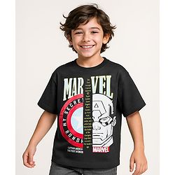 Pine Kids Marvel Terry Knit Oversized Drop Shoulder Half Sleeve T-Shirt With Avengers Graphics - Black