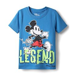 Pine Kids Disney Single Jersey Knit Half Sleeves T-Shirt with Mickey Mouse Graphics - Blue