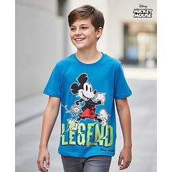 Pine Kids Disney Single Jersey Knit Half Sleeves T-Shirt with Mickey Mouse Graphics - Blue
