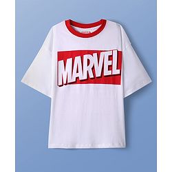 Pine Kids Marvel Single Jersey Knit Half Drop Shoulder Sleeves Oversized Shorts Night Suit with Avengers Graphics - Red & White