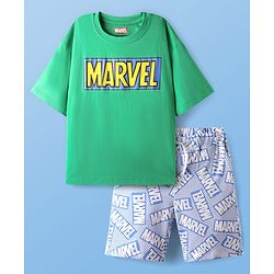 Pine Kids Marvel 100% Cotton Over Size Drop Shoulder Half Sleeves Shorts Night Suit With Avenger Graphics - Multi Colour