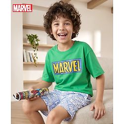 Pine Kids Marvel 100% Cotton Over Size Drop Shoulder Half Sleeves Shorts Night Suit With Avenger Graphics - Multi Colour