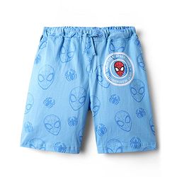 Pine Kids Marvel Single Jersey Knit Half Drop Shoulder Sleeves Oversized Shorts Night Suit with Spiderman Graphics - Light Blue