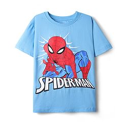 Pine Kids Marvel Single Jersey Knit Half Drop Shoulder Sleeves Oversized Shorts Night Suit with Spiderman Graphics - Light Blue