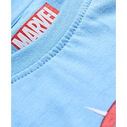 Pine Kids Marvel Single Jersey Knit Half Drop Shoulder Sleeves Oversized Shorts Night Suit with Spiderman Graphics - Light Blue