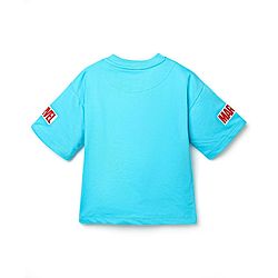 Pine Kids Marvel Terry Knit Oversized Drop Shoulder Half Sleeve T-Shirt With Avengers Iron Man Graphics - Light Blue