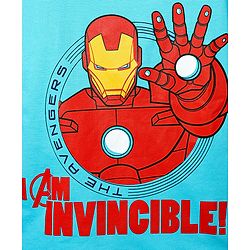 Pine Kids Marvel Terry Knit Oversized Drop Shoulder Half Sleeve T-Shirt With Avengers Iron Man Graphics - Light Blue