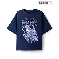 Pine Kids Marvel Single Jersey Knit Oversized Drop Shoulder Half Sleeve T-Shirt with Avengers Black Panther Graphics - Navy Blue