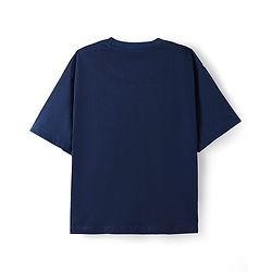 Pine Kids Marvel Single Jersey Knit Oversized Drop Shoulder Half Sleeve T-Shirt with Avengers Black Panther Graphics - Navy Blue