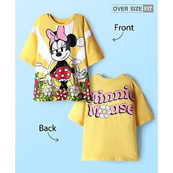 Pine Kids Disney Single Jersey Knit Oversize Drop Shoulder Half Sleeves T-Shirt with Front and Back Minnie Mouse Graphics - Yellow