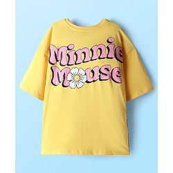 Pine Kids Disney Single Jersey Knit Oversize Drop Shoulder Half Sleeves T-Shirt with Front and Back Minnie Mouse Graphics - Yellow