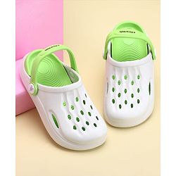 Pine Kids Clogs with Back Strap - White & Green