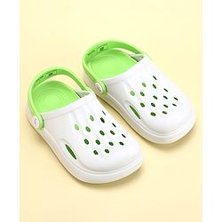 Pine Kids Clogs with Back Strap - White & Green