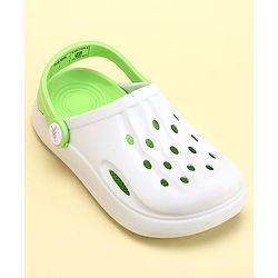 Pine Kids Clogs with Back Strap - White & Green