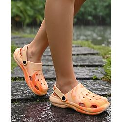 Pine Kids Back Strap Closure Clogs With Marble Print - Orange