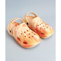Pine Kids Back Strap Closure Clogs With Marble Print - Orange