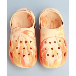 Pine Kids Back Strap Closure Clogs With Marble Print - Orange