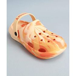 Pine Kids Back Strap Closure Clogs With Marble Print - Orange