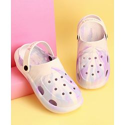Pine Kids Backstrap Closure Marble Printed Clogs - Purple
