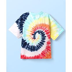 Pine Kids Single Jersey Knit Half Drop Shoulder Sleeves T-Shirt & Shorts Set With Tie & Dye Print - Multicolor & Navy Blue