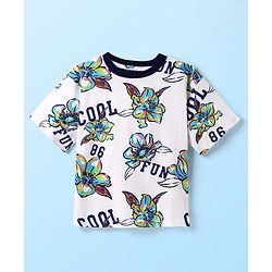 Pine Kids 100% Cotton Knit Half Sleeves Floral Printed T-Shirts & Shorts Set - White