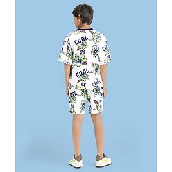 Pine Kids 100% Cotton Knit Half Sleeves Floral Printed T-Shirts & Shorts Set - White