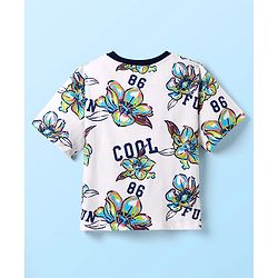 Pine Kids 100% Cotton Knit Half Sleeves Floral Printed T-Shirts & Shorts Set - White