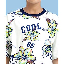 Pine Kids 100% Cotton Knit Half Sleeves Floral Printed T-Shirts & Shorts Set - White