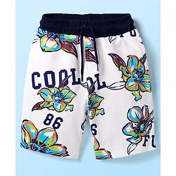 Pine Kids 100% Cotton Knit Half Sleeves Floral Printed T-Shirts & Shorts Set - White