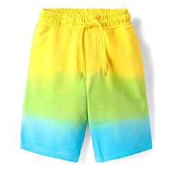 Pine Kids 100% Cotton Knit Half Sleeves Beach Theme Printed Ombre T-Shirts & Shorts Set - Yellow Light green & Blue