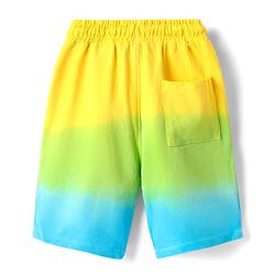 Pine Kids 100% Cotton Knit Half Sleeves Beach Theme Printed Ombre T-Shirts & Shorts Set - Yellow Light green & Blue