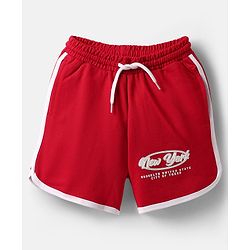 Pine Kids Single Jersey Knit Half Sleeves Top & Shorts Set With Brooklyn Print - Red & White