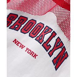 Pine Kids Single Jersey Knit Half Sleeves Top & Shorts Set With Brooklyn Print - Red & White