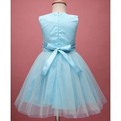 Pine Kids Woven Sleeveless Mesh Party Dress with Sequin Detailing & Bow Applique - Light Blue