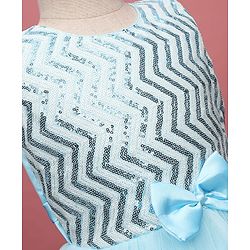 Pine Kids Woven Sleeveless Mesh Party Dress with Sequin Detailing & Bow Applique - Light Blue