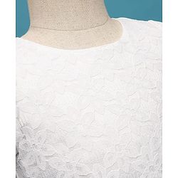 Pine Kids Woven Half Sleeves Mesh Party Dress with Bow Applique & Floral Detailing - White
