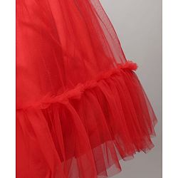 Pine Kids Woven Cap Sleeves Mesh Party Dress with Sequin Detailing & Floral Applique - Red