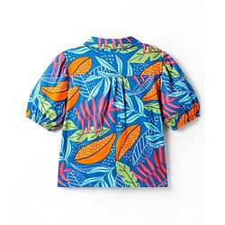 Pine Kids Cotton Knit Puffed Sleeves Top with Tropical Print - Blue