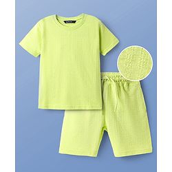 Pine Kids Knit Half Sleeves Solid T-Shirt & Shorts Co-Ord Set - Lime Green