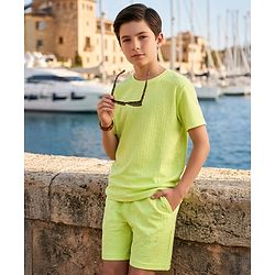 Pine Kids Knit Half Sleeves Solid T-Shirt & Shorts Co-Ord Set - Lime Green