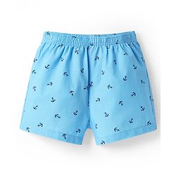 Pine Kids Cotton Woven Mid Thigh Boxers With Anchor Print Pack Of 2 - Light Blue & Navy Blue