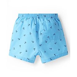 Pine Kids Cotton Woven Mid Thigh Boxers With Anchor Print Pack Of 2 - Light Blue & Navy Blue