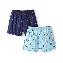 Pine Kids Cotton Knit Boxers with Hot Air Balloon & Bird Print Pack of 2 (Color May Vary)