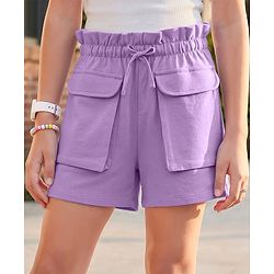 Pine Kids Looper Knit Mid Thigh Solid Colour Shorts - Lavender