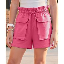 Pine Kids Looper Knit Mid Thigh Solid Colour Shorts - Pink